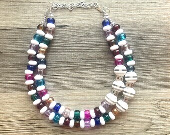 Collar de plata con arcoíris multicolor, collar llamativo con forma de lluvia de chispas, joyería de verano alegre y brillante, joyería de cuentas grandes