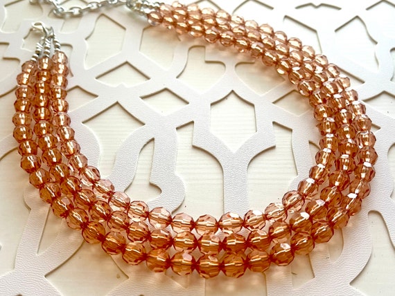 Chunky 3 Strand Coral Statement Necklace Orange Brown Acrylic