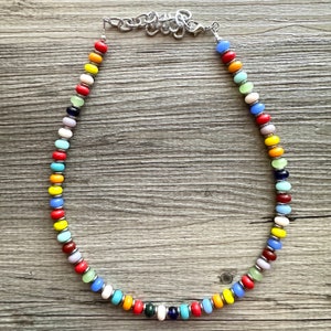 Colorful GemStone Chunky Statement Necklace, green blue red yellow necklace, long gem jewelry, beaded necklace, agate jewelry layering
