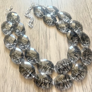 Black & clear Lace Bead Necklace, multi Strand Statement Jewelry, black Chunky bib, bridesmaid necklace, beaded jewelry