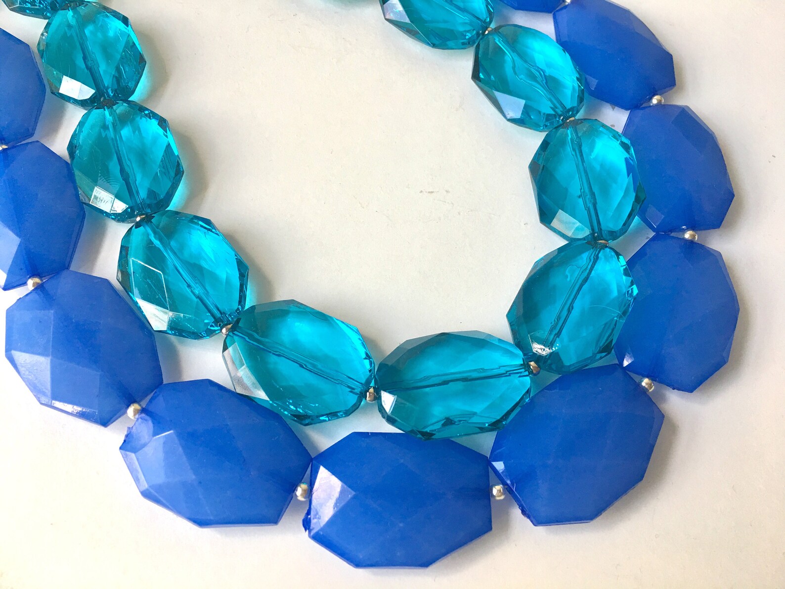 Blue & Teal Necklace multi strand jewelry big beaded chunky Etsy