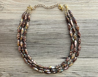 Tie Dye Brown Statement Necklace, chocolate mint beaded chunky bib jewelry, brown dyed necklace, brown necklace, neutral necklace