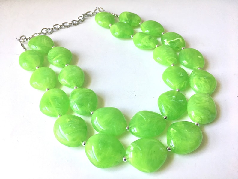 Lime Green Chunky Statement Necklace Big Beaded Jewelry Etsy
