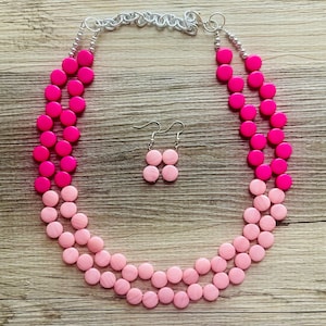Hot & Blush Pink Double Statement Necklace, Chunky Jewelry Big Beaded Necklace, dark pink Necklace, magenta Jewelry bubble