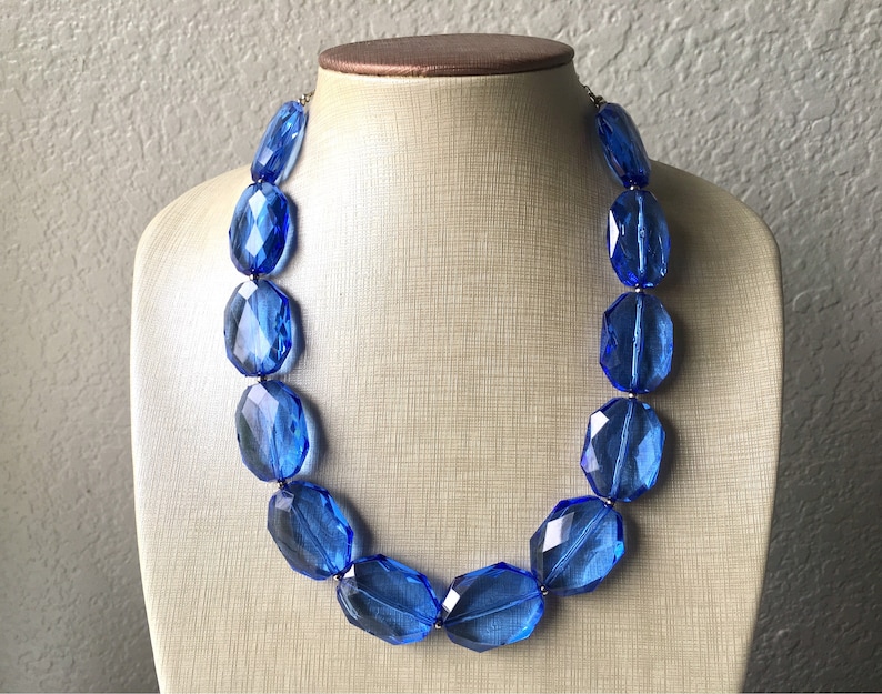 blue beaded necklace bridesmaid necklace blue beaded necklace Single Strand Royal Blue Big Beaded Statement Necklace blue Jewelry set