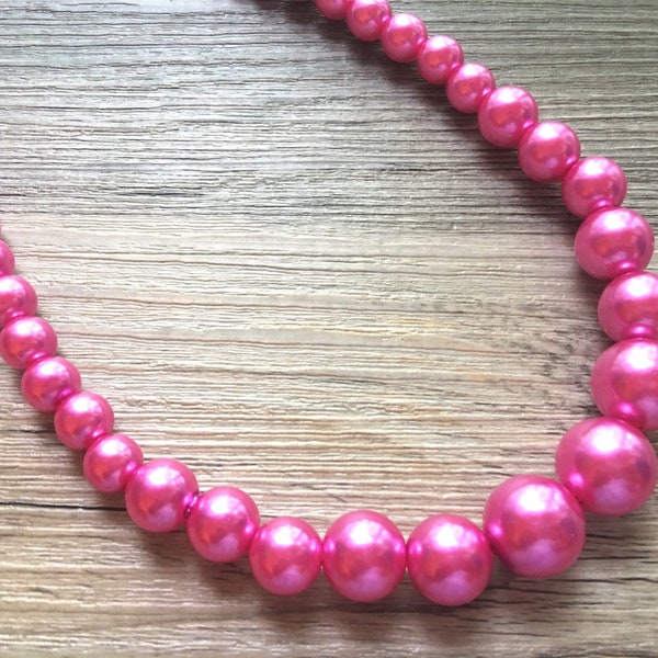 Single Strand Hot Pink chunky statement necklace & earrings, big bead jewelry gifts for women, bib jewelry necklace, beaded earrings