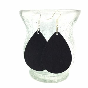 Teardrop wood earrings, painted wood earrings, wood jewelry, black earrings, geometric solid black earrings, statement earrings