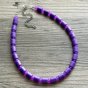 Purple Jewel Statement Necklace, resin chunky 1 strand jewelry, purple necklace, single strand silver necklace thick layering beaded