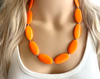 Orange Chunky Statement Necklace, Big beaded jewelry, Single Strand Statement Necklace, Bib necklace, bright orange bridesmaid wedding
