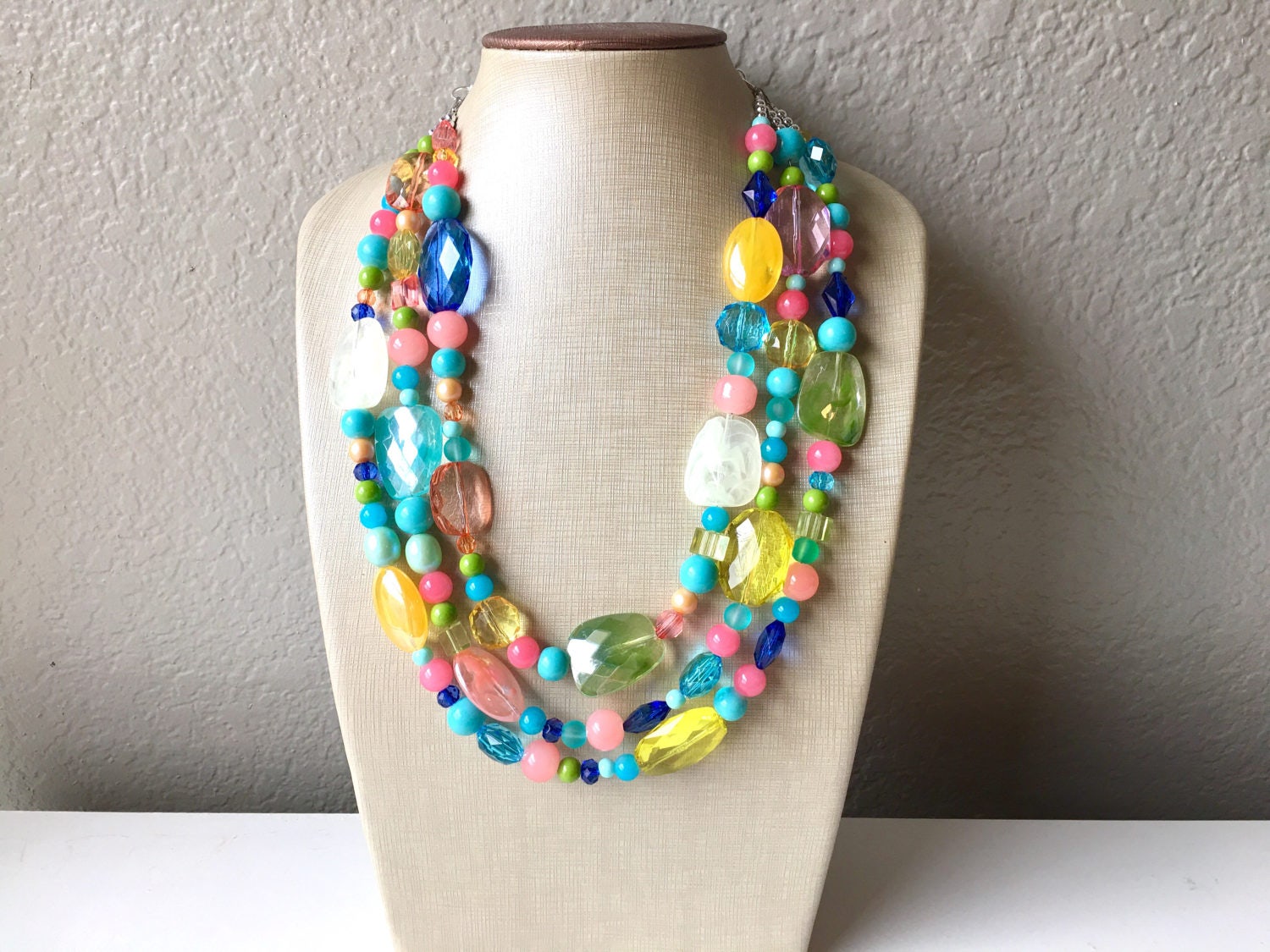 Spring Statement Necklace Colorful Beaded Necklace Chunky Etsy