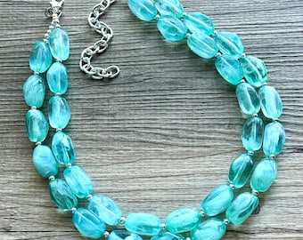 Mint Green Statement Necklace Set, Green jewelry mint green bib chunky necklace, light green necklace, creamy green beaded jewelry