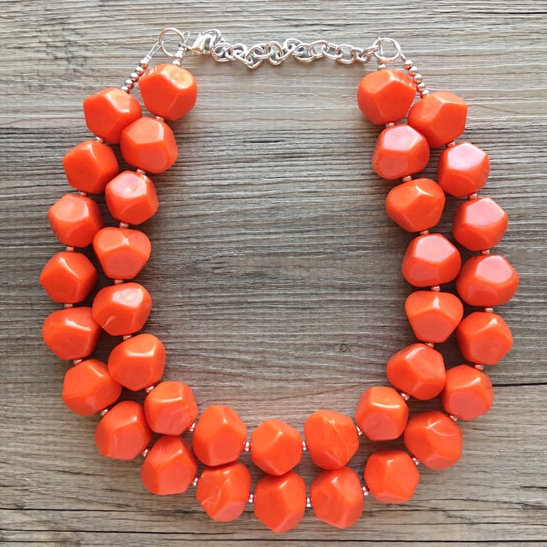 Bright Chunky Orange Statement Necklace Big Beaded Jewelry Etsy