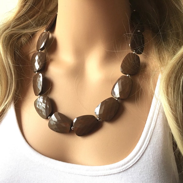 Chocolate Brown Single Strand Big Beaded Statement Necklace, brown Jewelry, coffee beaded necklace, brown bridesmaid necklace jewelry