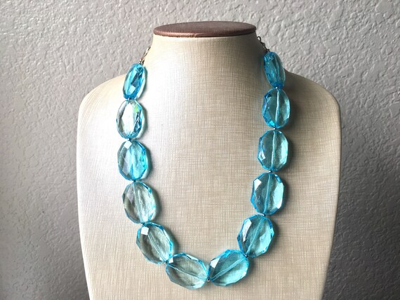 Single Strand Light Blue Big Beaded Statement Necklace, blue Jewelry set,  blue beaded necklace, blue beaded necklace, bridesmaid necklace - Main Image