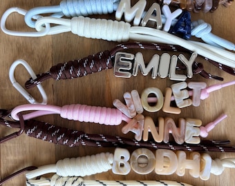 Personalized Name Keychain, Chunky Shoelace Cord, Colorful Letter Beads