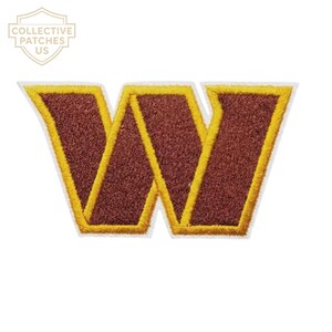 May include: An embroidered patch in the shape of the letter W, featuring a deep burgundy center with a thick, bright yellow border and a white outer edge. The text Collective Patches US is visible in the top left corner of the image.
