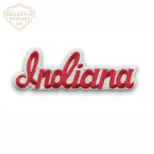 Indiana Script Logo Embroidered Patch Red White College Sports Badge
