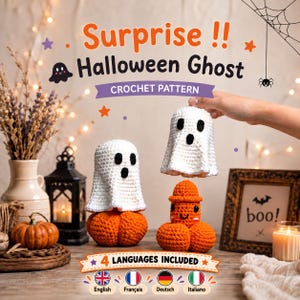 Überraschungs-Häkelmuster für einen Halloween-Geist, gruseliges Amigurumi (PDF)