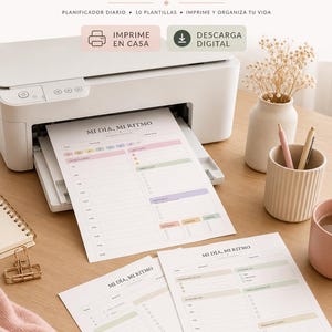 Planner diario imprimible en español, 10 variaciones sin fecha