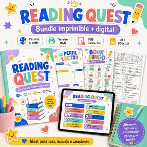 Journal de Lectura para Niños en Español, Bundle Imprimible + GoodNotes y Book Bingo