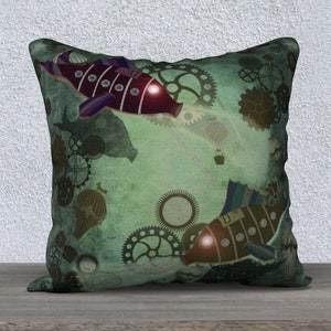 Steampunk submarine pillow cover, steampunk decor, housewarming gifts for couples, throw pillow, for couch, for bed