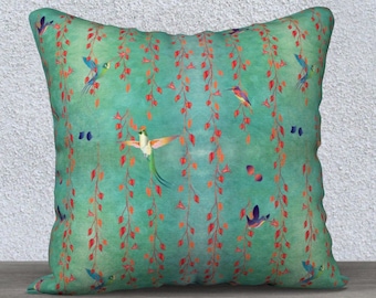 Decoración de colibríes, colibrí, regalos para ella, para mujeres, pájaros Funda de almohada, Funda de almohada de tiro, funda de almohada verde, regalo de hogar nuevo