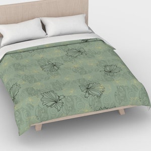 Art nouveau, duvet cover, comforter cover, Sea anemone print, duvet cover queen, duvet cover king, duvet cover twin, moss duvet cover