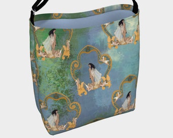 Vintage draagtas cherubijn rococo, schoudertas van neopreen met print