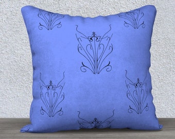 Art nouveau periwinkle line art pillow cover, pillow cover cotton, cushion cover retro, periwinkle sea anemones cushion, girlfriend gift