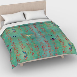 Hummingbird comforter cover, duvet cover king, duvet cover twin, bird duvet cover, Hummingbird bedding, duvet cover queen, green duvet cover