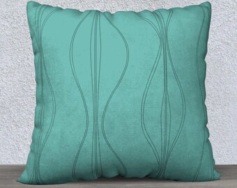 Mid Century Modern Turquoise Pillow Cover, Abstract Art Decor (18"X18")