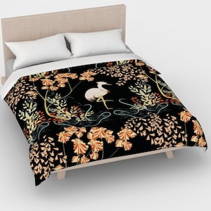 Heron Art Nouveau duvet cover, Crane comforter, duvet cover queen, comforter cover, duvet cover king, duvet cover twin, black duvet design