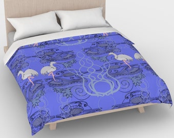 Art nouveau Herons comforter cover, periwinkle duvet, duvet cover queen, comforter cover, duvet cover king, duvet cover twin, bird design