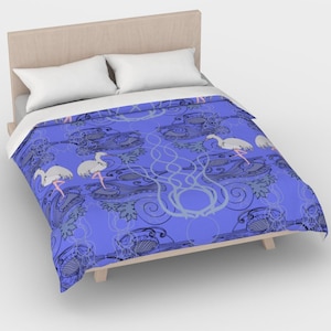 Art nouveau Herons comforter cover, periwinkle duvet, duvet cover queen, comforter cover, duvet cover king, duvet cover twin, bird design