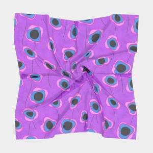 Blue and pink flowers silk scarf, square scarf for gift, Silk scarf large, silk scarf for women, Scarf with flowers, Girlfriend gift idea