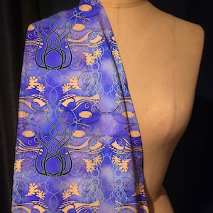 Art nouveau print, Fabric by the yard, fashion fabric, quilting fabric, upholstery retro, Abstract pattern, Periwinkle fabric, blue material
