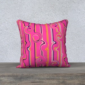 Modern swirls and stripes in hot pink, square pillow cover, 18X18 pillow cover, abstract art accent pillow, pink throw pillow cover