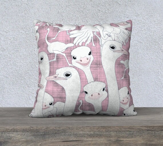 Funda de almohada de pajaro estampado de pajaros almohada rosa almohada de avestruz regalo de amantes