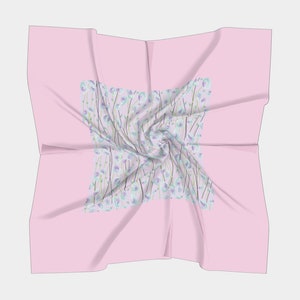 Pink Flowers square, Girlfriend gift idea, Silk square scarf for women, silk head scarf, modern silk scarf, silk scarf for gift, Pink scarf