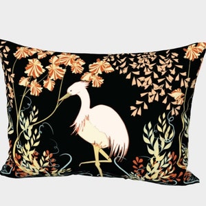 Heron Pillow sham cover, Art Nouveau bed sham, bird bed sham, Crane sham cover, King sham, art nouveau accent pillows, for bed, bird bedding