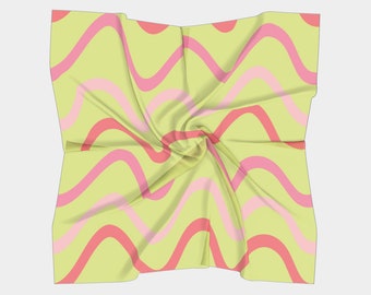 Girlfriend gift idea, Mid century modern, silk head scarf, silk scarf for gift, Silk square scarf, modern silk scarf for women, lime scarf