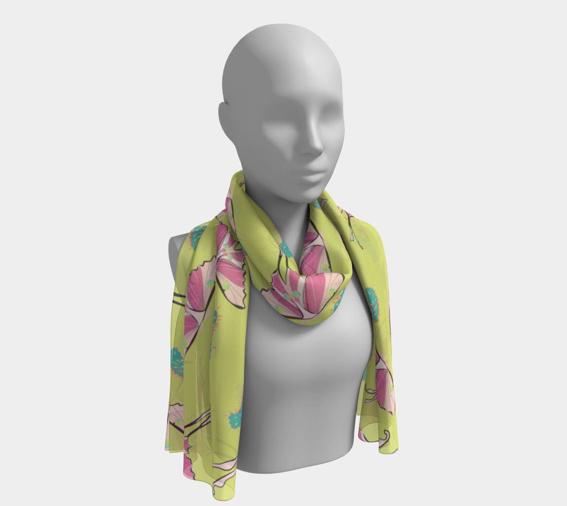 Luna Moth Print, Silk Long Scarf for Women, Silk Head Scarf, Silk Scarf ...