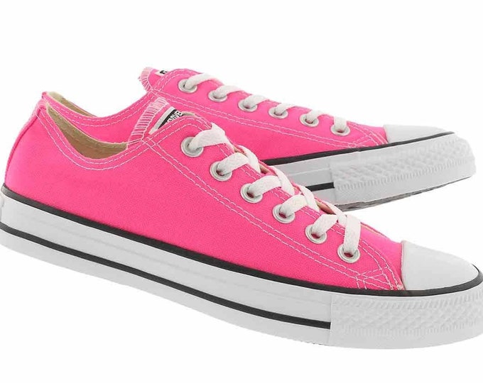 Pink Converse Low Bright Rose W US 8 Fuchsia w/ Swarovski Crystal Rhinestone Bling Bride Chuck Taylor All Star Custom Wedding Sneakers Shoes