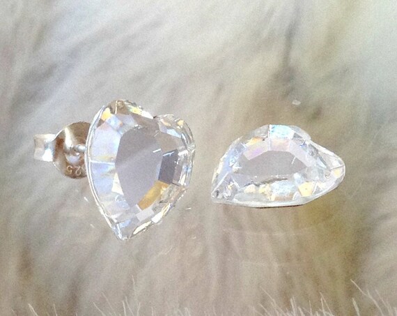 Heart Earrings gift set Custom Swarovski Crystal Clear New Vintage Gems Rhinestone w/ Silver or Titanium Post Minimalist Stud Ladies Jewelry