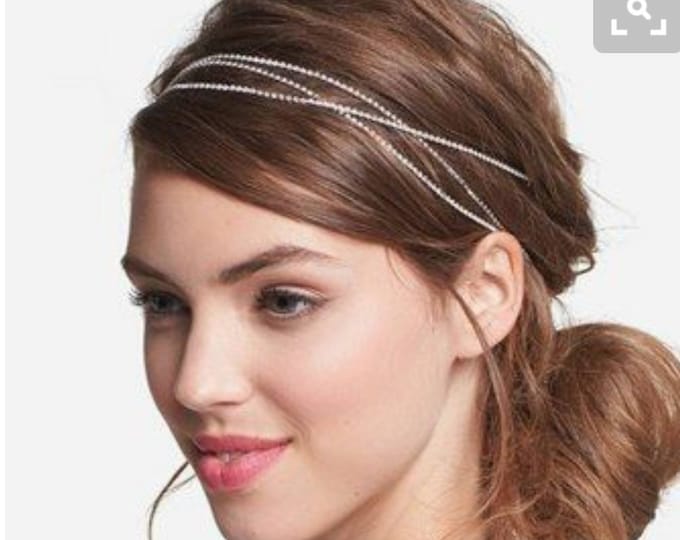 Rhinestone Hair Chain Wrap Wedding HeadBand Crystal Pin Bling Pageant Prom Dress Bride Tiara Crown Silver Rose Gold Jewelry Comb Accessory