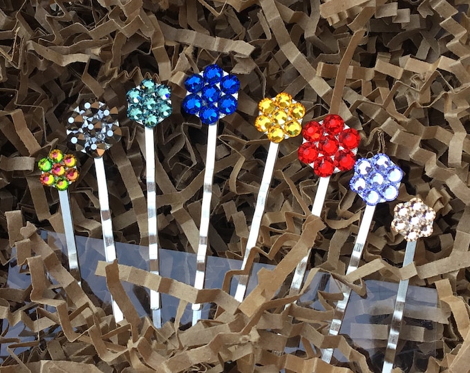 Flower Bobby Pin Silver Tone Brown Black Crystal Hair Barrette w/ Custom Swarovski Jewels Pageant Comb Hair decoration Wedding Baby Gifts