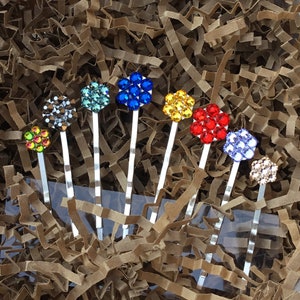 Flower Bobby Pin Silver Tone Brown Black Crystal Hair Barrette w/ Custom Swarovski Jewels Pageant Comb Hair decoration Wedding Baby Gifts