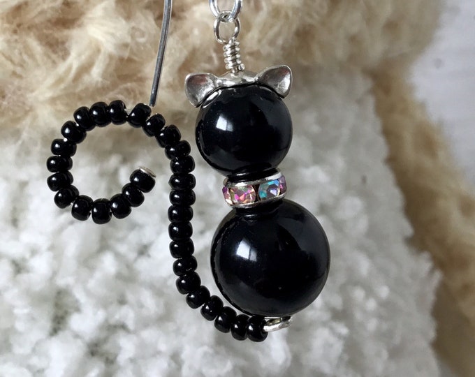 Black Cat Earrings Pendant Charm Crystal Pearl Silver Gold Metal Allergy Titanium Hypo Halloween Trick Treat Costume Cosplay new Kitten Gift