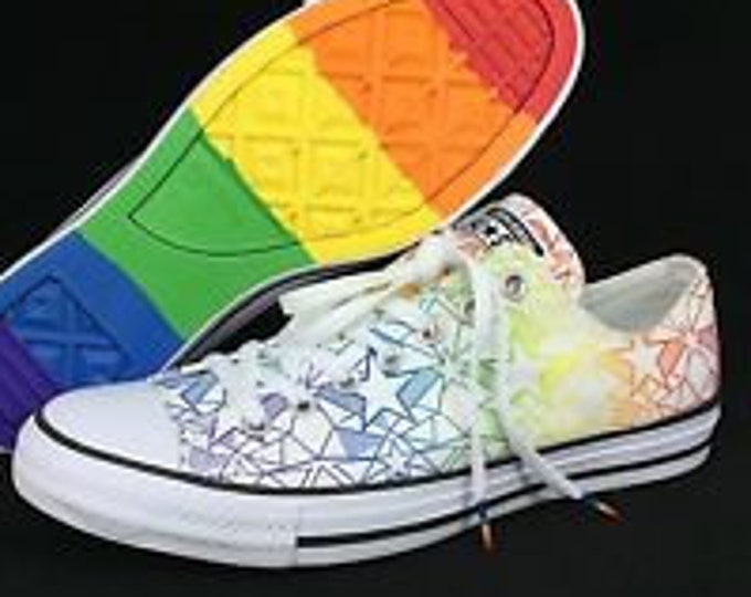 Pride Converse Low W 5.5 & W 12 Rainbow Ladies 2017 Geo Custom LGTBQ w/ Swarovski Crystal Rhinestone Chuck Taylor All Star Sneakers Shoes