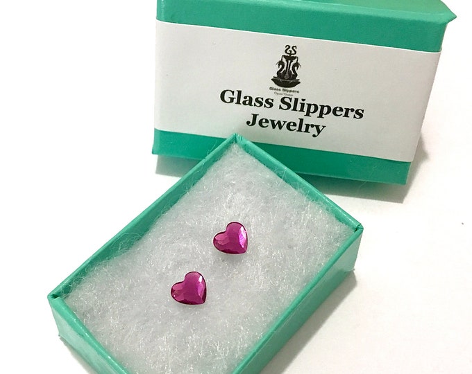 Tiny Crystal Heart Earrings Fuchsia Pink 6mm piercing allergy metal safe Jewelry Rhinestone Titanium Minimalist Bridal Wedding Gifts for her